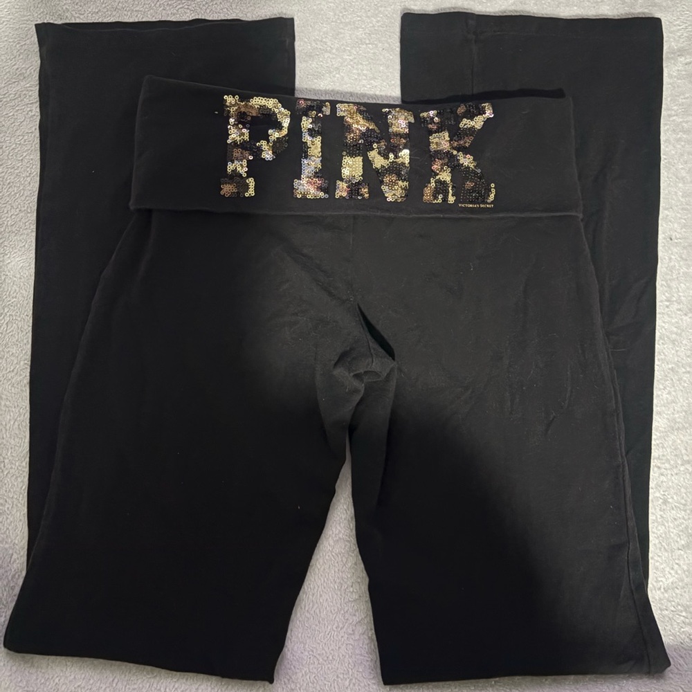Vintage PINK Black Low Rise Foldover Leggings